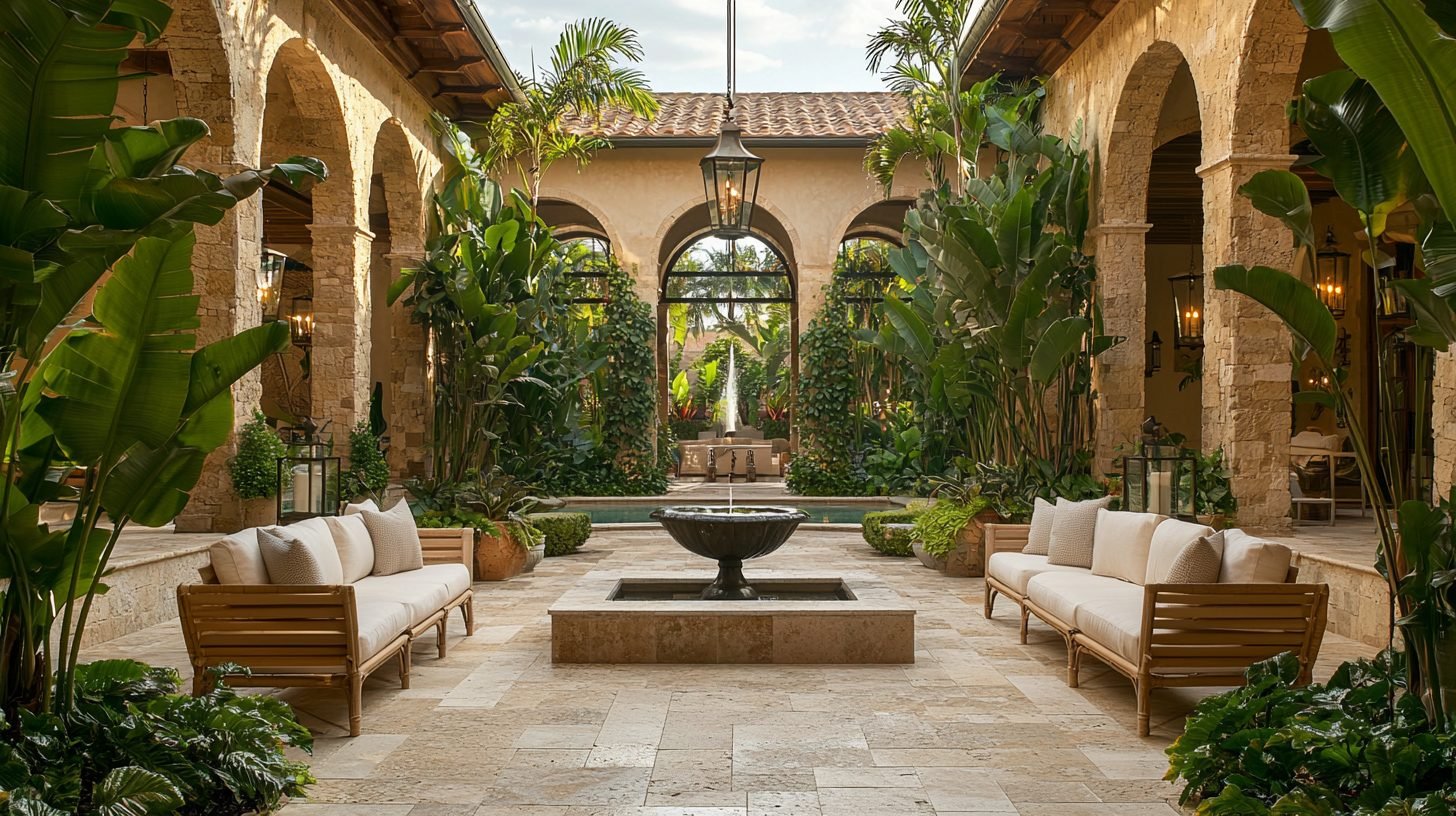 The courtyard at dusk