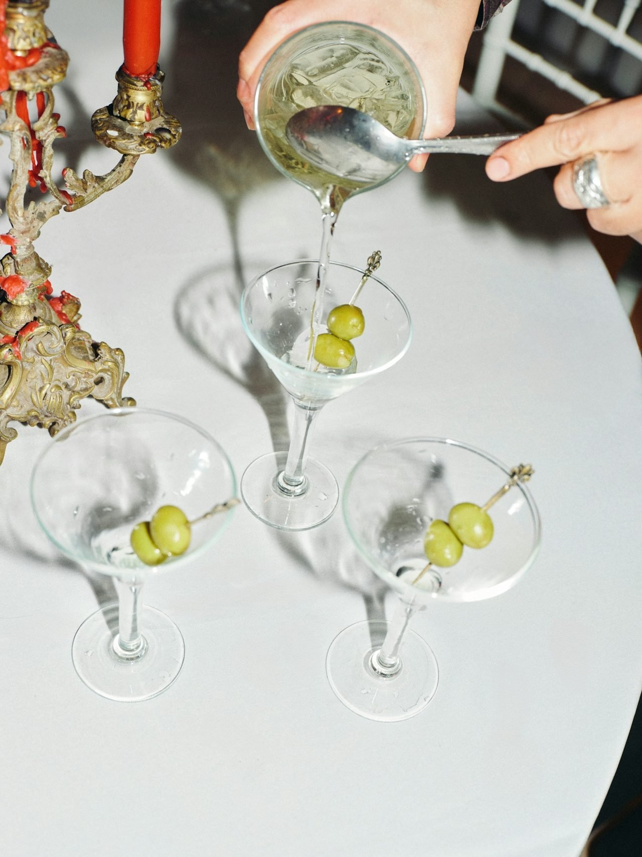 A set table, coupes poured