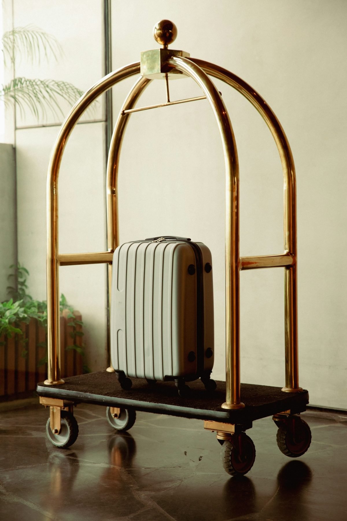 A luggage cart standing still