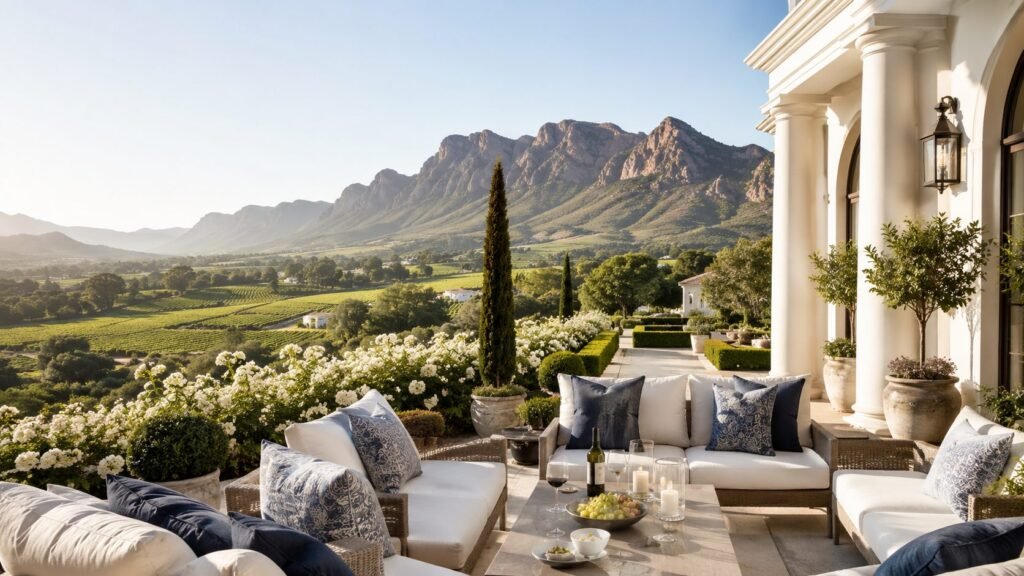 A terrace looking out over the hills