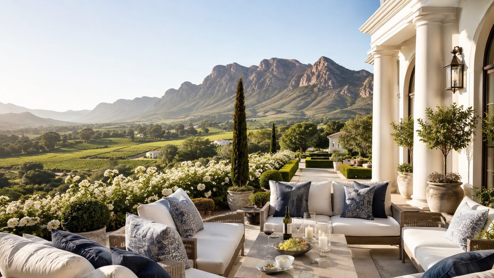 A terrace looking out over the hills